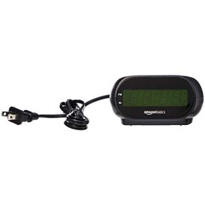 Amazon Basics Small Digital Oval Alarm Clock With LED Display, Nightlight & Battery Backup, Black, 4.5 x 3.5 x 2.4 Inches