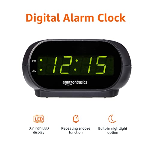 Amazon Basics Small Digital Oval Alarm Clock With LED Display, Nightlight & Battery Backup, Black, 4.5 x 3.5 x 2.4 Inches Amazon Basics Small Digital Oval Alarm Clock With LED Display, Nightlight & Battery Backup, Black, 4.5 x 3.5 x 2.4 Inches