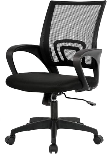 BestOffice | Ergonomic Office Chair | Mid-Back Swivel Desk Chair | Breathable Backrest & Lumbar Support | Adjustable Height | Sponge Seat | Rolling Wheels | Dark Black | for Adults & Women BestOffice | Ergonomic Office Chair | Mid-Back Swivel Desk Chair | Breathable Backrest & Lumbar Support | Adjustable Height | Sponge Seat | Rolling Wheels | Dark Black | for Adults & Women