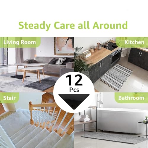 Rabenda 12 Pcs Rug Tape, Non Slip Rug Pads Grippers for Hardwood Floors and Tiles, Reusable Carpet Tape for Area Rugs, Double-Sided Adhesive Rug Stickers Keep Corners Flat (Black) Rabenda 12 Pcs Rug Tape, Non Slip Rug Pads Grippers for Hardwood Floors and Tiles, Reusable Carpet Tape for Area Rugs, Double-Sided Adhesive Rug Stickers Keep Corners Flat (Black)