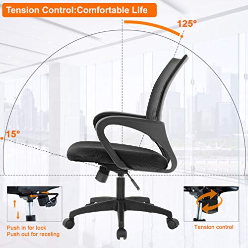 BestOffice | Ergonomic Office Chair | Mid-Back Swivel Desk Chair | Breathable Backrest & Lumbar Support | Adjustable Height | Sponge Seat | Rolling Wheels | Black | for Adults & Women BestOffice | Ergonomic Office Chair | Mid-Back Swivel Desk Chair | Breathable Backrest & Lumbar Support | Adjustable Height | Sponge Seat | Rolling Wheels | Black | for Adults & Women