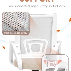 NEO CHAIR Office Desk Computer Chair Ergonomic Mesh Gaming Mid Back Seat with Comfy Lumbar Support Adjustable Height Swivel for Home Task (Beige)