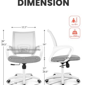 NEO CHAIR Office Desk Computer Chair Ergonomic Mesh Gaming Mid Back Seat with Comfy Lumbar Support Adjustable Height Swivel for Home Task (Grey)