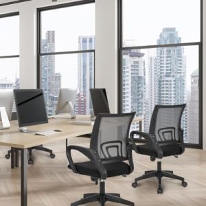 NEO CHAIR Office Desk Computer Chair Ergonomic Mesh Gaming Mid Back Seat with Comfy Lumbar Support Adjustable Height Swivel for Home Task (2 pk - Black)