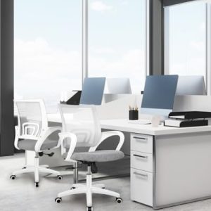 NEO CHAIR Office Desk Computer Chair Ergonomic Mesh Gaming Mid Back Seat with Comfy Lumbar Support Adjustable Height Swivel for Home Task (Grey)