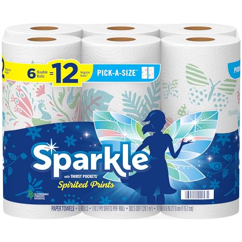 Sparkle Pick-A-Size Paper Towels, Spirited Prints, 6 Double Rolls = 12 Regular Rolls, Everyday Value Paper Towel With Full And Half Sheets Sparkle Pick-A-Size Paper Towels, Spirited Prints, 6 Double Rolls = 12 Regular Rolls, Everyday Value Paper Towel With Full And Half Sheets