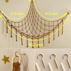 Stuffed Animal Hammock-Large Stuffed Animal Net For Toys Corner-Hanging Stuff Animal Toy Storage Organizer For Plush Plushie Display Caramel Toy Storage Girl Room Bedroom Boho Nursery Decor