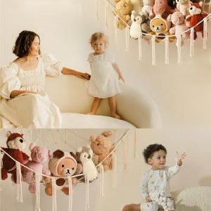 Stuffed Animal Storage Hammock or Net Corner - Large Toy Hammock Net for Stuffed Animals Room Decor - Cute Stuff Animal Organizer Plush Holder - Kids Baby Nursery Essentials Wall Bedroom Home Decor