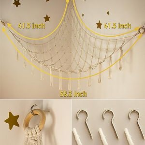 Stuffed Animal Storage Hammock or Net Corner - Large Toy Hammock Net for Stuffed Animals Room Decor - Cute Stuff Animal Organizer Plush Holder - Kids Baby Nursery Essentials Wall Bedroom Home Decor