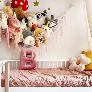 Stuffed Animal Storage Hammock Corner Net - Pink Room Christmas Decor for Teen Girls - Toys Storage Hanging Stuff Animal Organizer Holder Cute Stuff - Boho Nursery Dorm Bedoom Decor Aesthetic