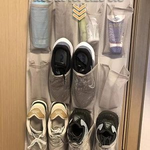 Amazon Basics 24 Medium Pocket Over-the-Door Hanging Shoe Organizer, Light Grey