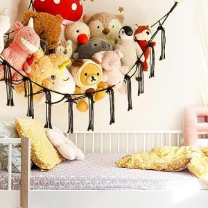 Stuffed Animal Storage Hammock or Net Corner - Large Toy Hammock Net for Stuffed Animals Room Decor - Cute Stuff Animal Organizer Plush Holder - Kids Baby Nursery Essentials Wall Bedroom Home Decor