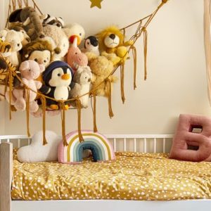 Stuffed Animal Hammock-Large Stuffed Animal Net For Toys Corner-Hanging Stuff Animal Toy Storage Organizer For Plush Plushie Display Caramel Toy Storage Girl Room Bedroom Boho Nursery Decor
