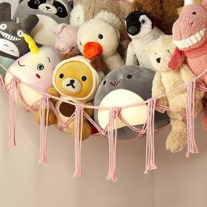 Stuffed Animal Storage Hammock Corner Net - Pink Room Christmas Decor for Teen Girls - Toys Storage Hanging Stuff Animal Organizer Holder Cute Stuff - Boho Nursery Dorm Bedoom Decor Aesthetic