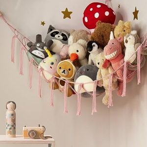Stuffed Animal Storage Hammock Corner Net - Pink Room Christmas Decor for Teen Girls - Toys Storage Hanging Stuff Animal Organizer Holder Cute Stuff - Boho Nursery Dorm Bedoom Decor Aesthetic