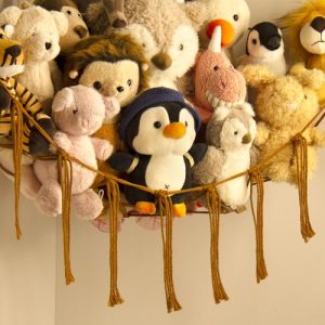Stuffed Animal Hammock-Large Stuffed Animal Net For Toys Corner-Hanging Stuff Animal Toy Storage Organizer For Plush Plushie Display Caramel Toy Storage Girl Room Bedroom Boho Nursery Decor
