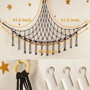 Stuffed Animal Storage Hammock or Net Corner - Large Toy Hammock Net for Stuffed Animals Room Decor - Cute Stuff Animal Organizer Plush Holder - Kids Baby Nursery Essentials Wall Bedroom Home Decor