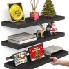 BAYKA Floating Shelves for Wall, Wall Mounted Rustic Wood Shelves for Bathroom, Bedroom, Living Room, Kitchen, Hanging Shelf for Books/Storage/Room Decor with 22lbs Capacity (Black, Set of 3, 15.7in)