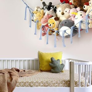 Stuffed Animal Storage Hammock Large Toy Hammock Net for Stuffed Animals Corner - Blue Plush Stitch Stuff Huggy Wuggy Toy Storage Room Decor